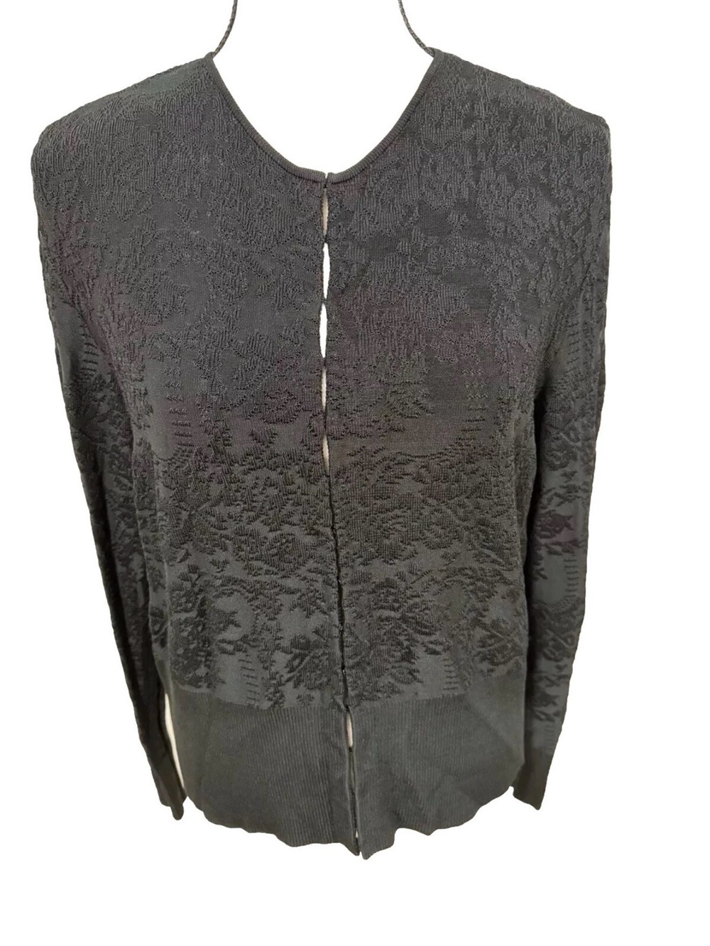 Jones New York Sz.Large Womens Cardigan Sweater L Black Floral Long Sleeve